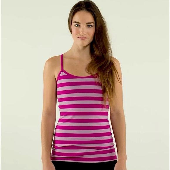 Lululemon Pink Striped Y back Tank Top Size 2 - Picture 1 of 8